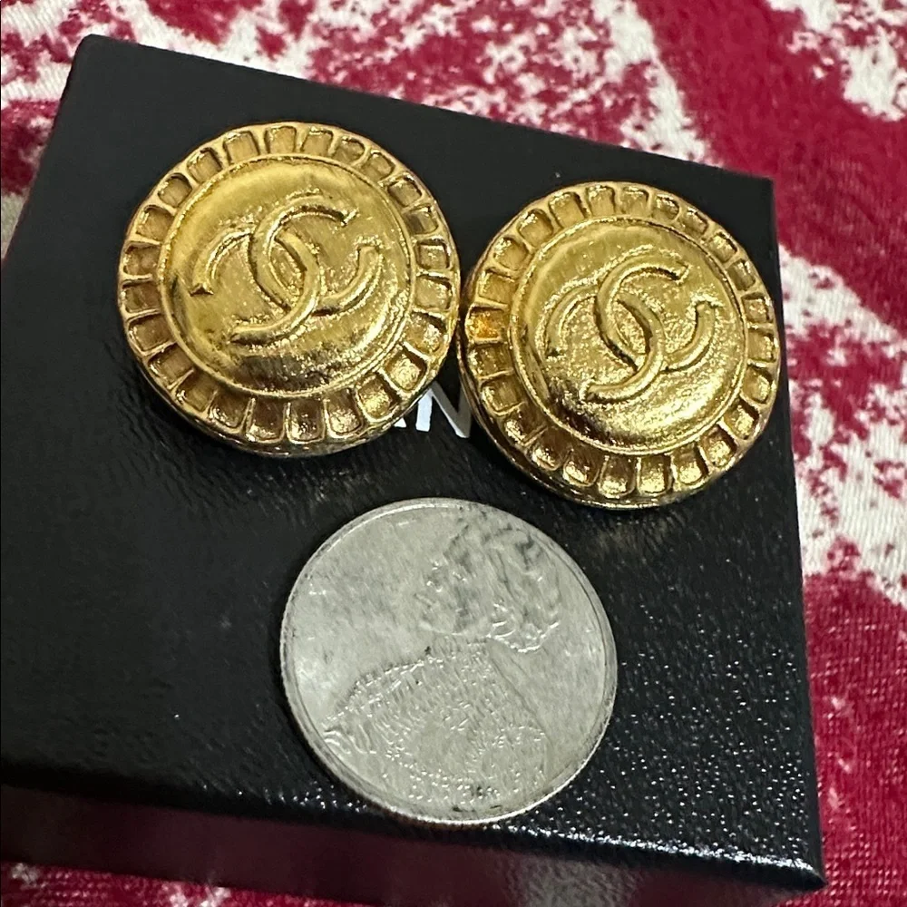 Chanel Gold-Tone Interlocking CC Button Earrings